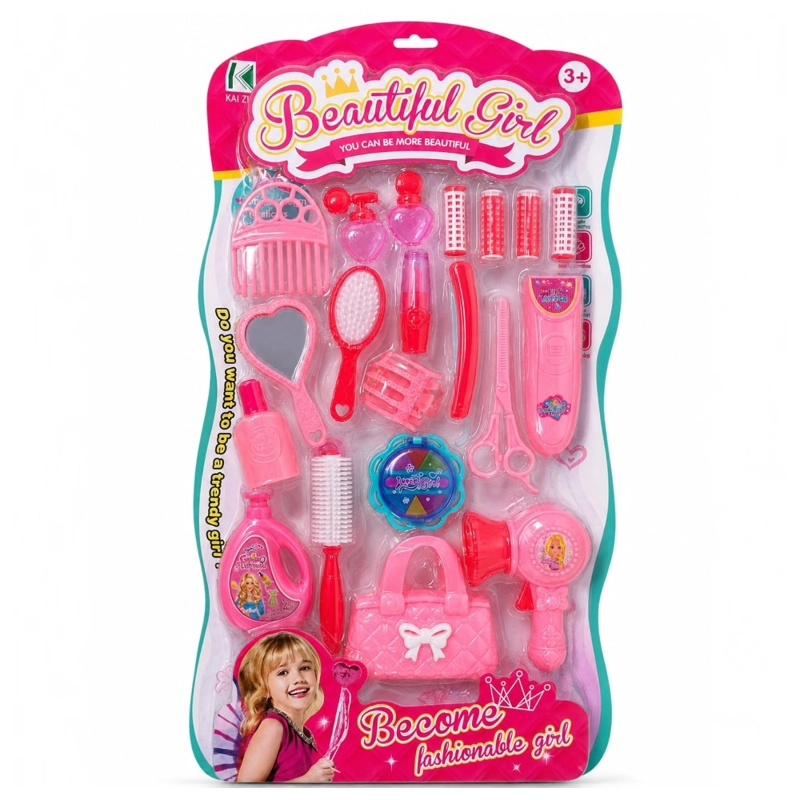SET DE BELLEZA INFANTIL ROSADO ACCESORIOS DE PELUQUERIA 18 PIEZAS - 1
