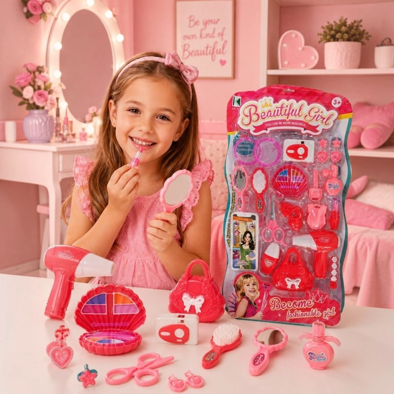 SET DE BELLEZA INFANTIL ROSADO ACCESORIOS DE PELUQUERIA 18 PIEZAS - 3