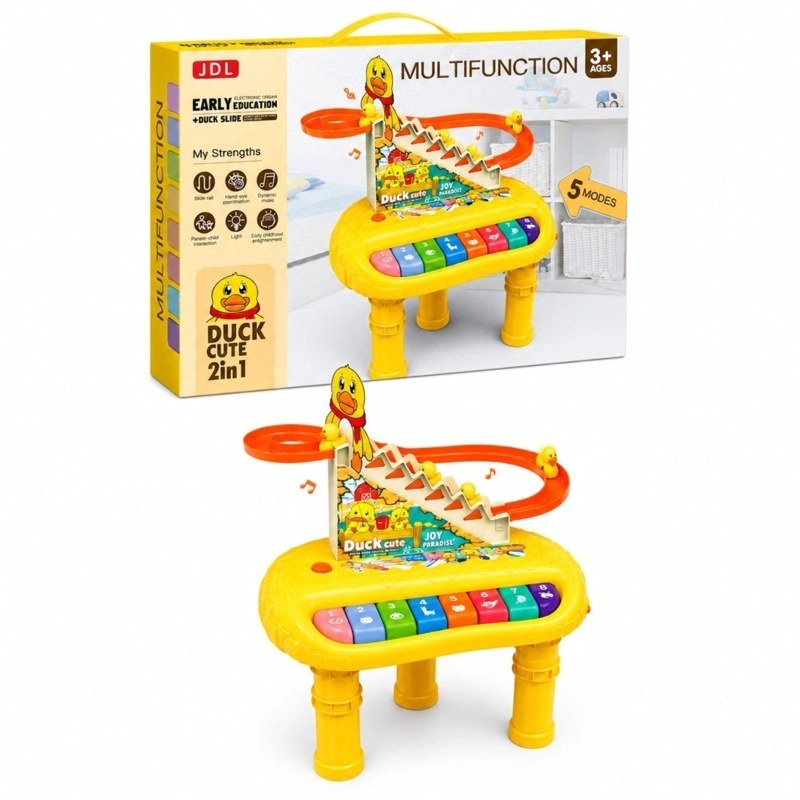 PIANO MUSICAL INFANTIL AMARILLO 2 EN 1 CON PISTA DE PATITOS LUCES Y SONIDOS - 1
