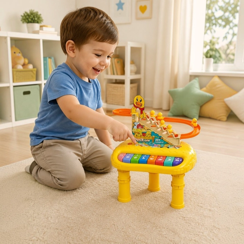 PIANO MUSICAL INFANTIL AMARILLO 2 EN 1 CON PISTA DE PATITOS LUCES Y SONIDOS - 3