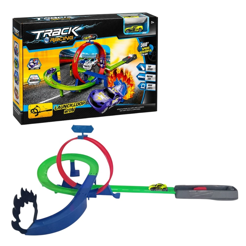 PISTA DE AUTOS INFANTIL MULTICOLOR CON LANZADOR Y LOOP 360° INCLUYE 1 AUTO AMARILLO - 1