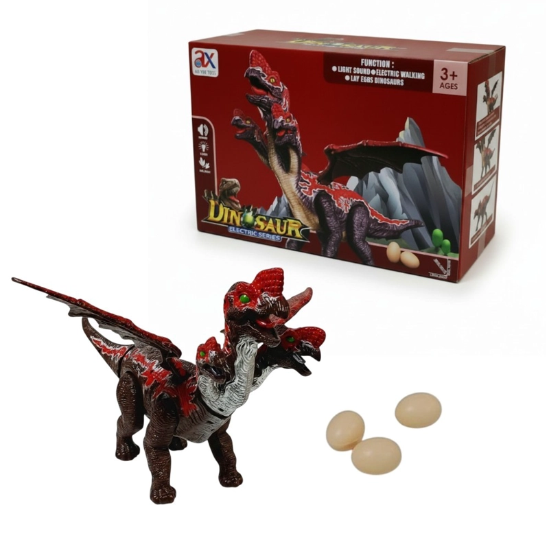 DINOSAURIO INFANTIL ELE CTRICO ROJO TRES CABEZAS CAMINA CON LUCES SONIDOS Y ALAS - 1