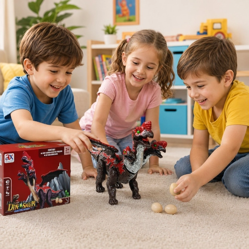 DINOSAURIO INFANTIL ELE CTRICO ROJO TRES CABEZAS CAMINA CON LUCES SONIDOS Y ALAS - 3