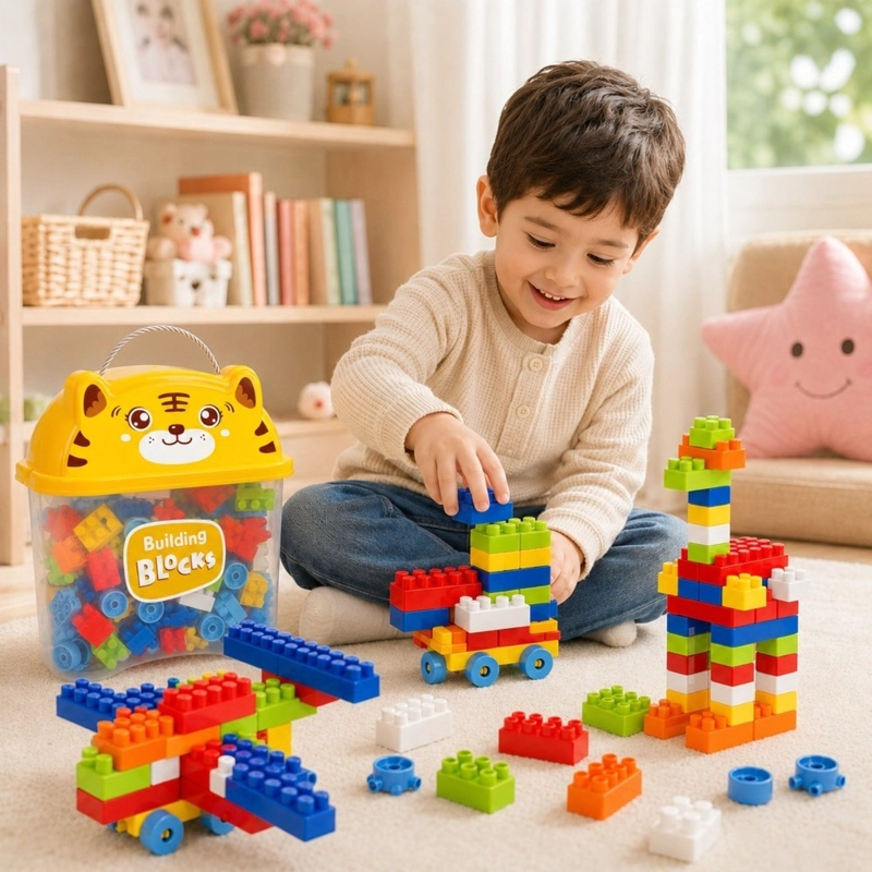 BLOQUES DE CONSTRUCCION INFANTILES KIDSTAR AMARILLO 220 PIEZAS CONTENEDOR EN FORMA DE TIGRE - 3
