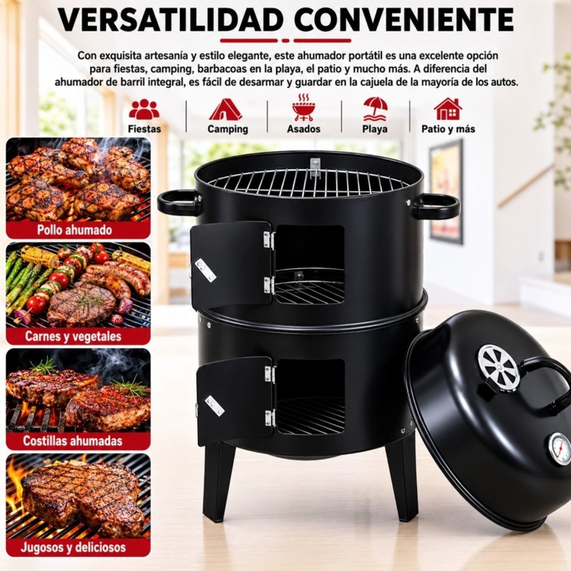 AHUMADOR VERTICAL A CARBON HOME&DESIGN NEGRO 40 CM 2 NIVELES CON TERMOMETRO - 9