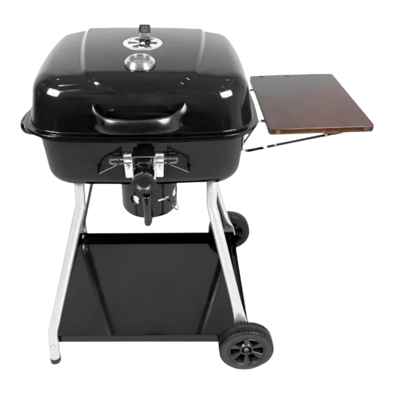 PARRILLA A CARBON HOME&DESIGN NEGRA CON TAPA TERMOMETRO MESA LATERAL Y RUEDAS - 1