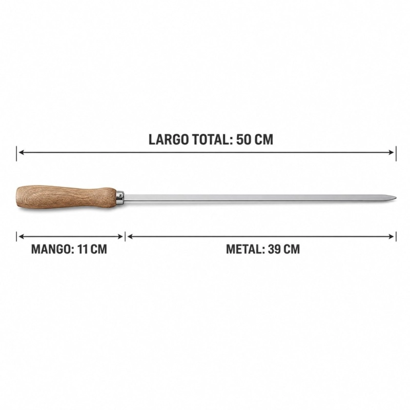 SET 10 PINCHOS PARA ANTICUCHOS HOME&DESIGN PLATEADO 50 CM PLANOS CON MANGO DE MADERA - 2