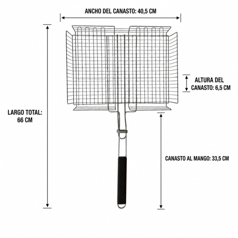PARRILLA CANASTO HOME&DESIGN PLATEADO DOBLE REJILLA CON MANGO PARA ASADOS - 2