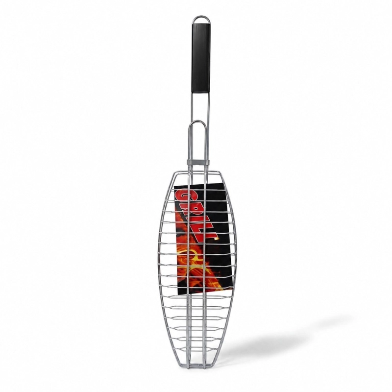 PARRILLA PARA PESCADO HOME&DESIGN PLATEADO 65 CM DOBLE REJILLA CON MANGO - 1