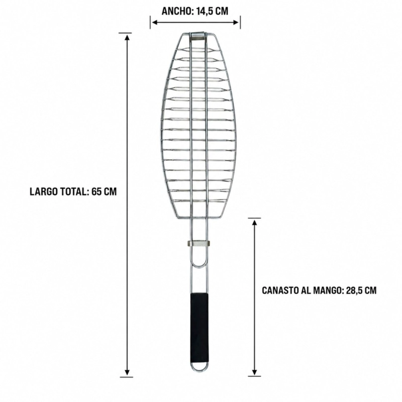 PARRILLA PARA PESCADO HOME&DESIGN PLATEADO 65 CM DOBLE REJILLA CON MANGO - 2
