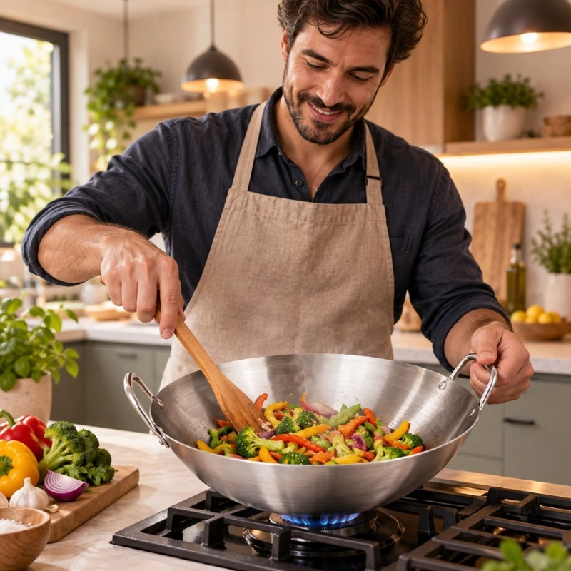 WOK DECODREAMS PLATEADO ACERO INOXIDABLE 40 CM CON DOS ASAS - 3