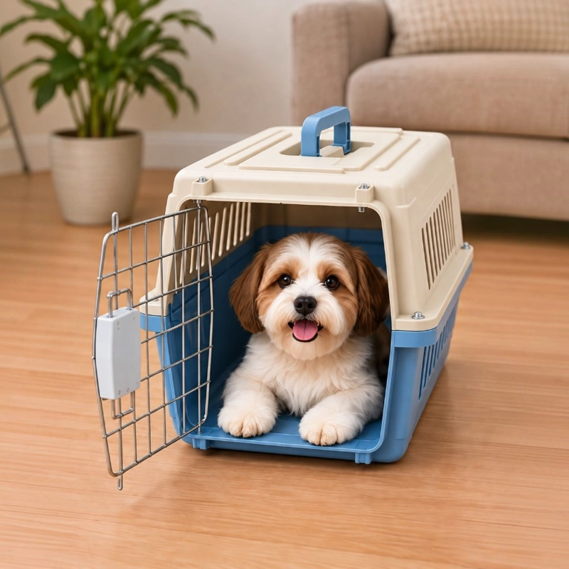 JAULA TRANSPORTADORA PARA MASCOTAS HOME&DESIGN CELESTE BEIGE 48X30X30 CM - 3