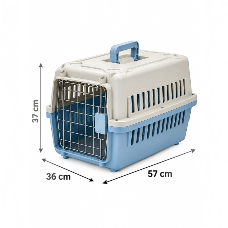 JAULA TRANSPORTADORA PARA MASCOTAS HOME&DESIGN CELESTE BEIGE 57 CM PUERTA METALICA - 2