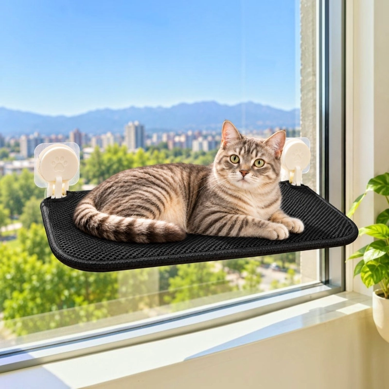 HAMACA PARA GATO HOME&DESIGN NEGRO CON VENTOSAS PARA VENTANA - 3