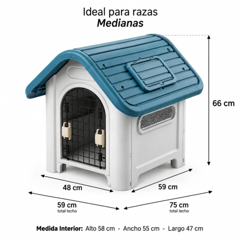 CASA PARA PERRO HOME&DESIGN VERDE Y GRIS 76X48X66 CM PARA EXTERIOR - 2