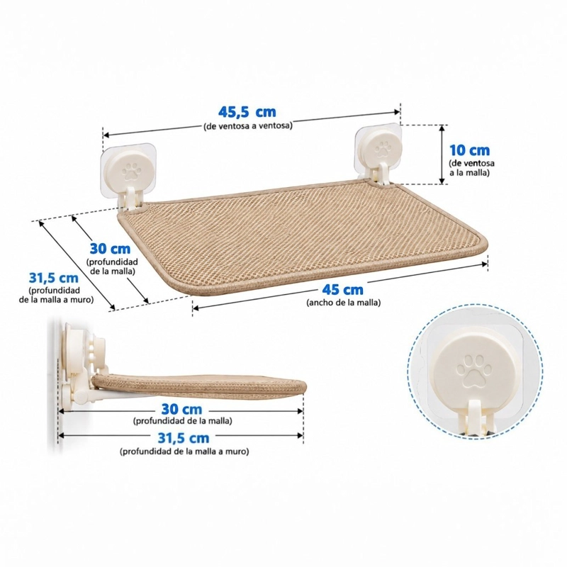 HAMACA DE VENTANA PARA GATO HOME&DESIGN BEIGE CON VENTOSAS - 2