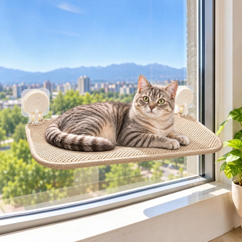 HAMACA DE VENTANA PARA GATO HOME&DESIGN BEIGE CON VENTOSAS - 3