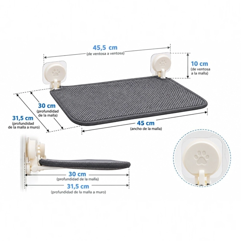 HAMACA PARA GATO HOME&DESIGN GRIS CON VENTOSAS PARA VENTANA - 2
