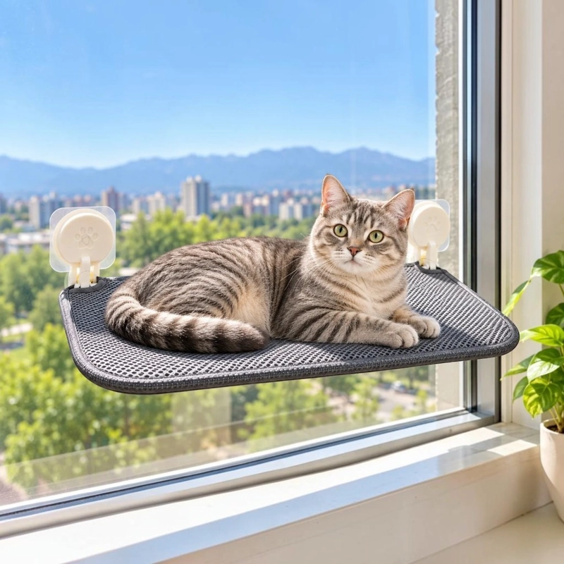 HAMACA PARA GATO HOME&DESIGN GRIS CON VENTOSAS PARA VENTANA - 3