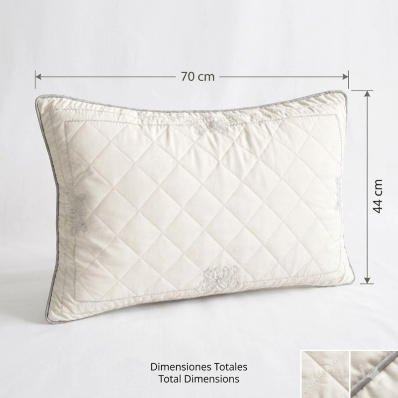 ALMOHADA DECODREAMS BLANCO BORDADO GRIS 70 X 44 CM ACOLCHADA DECORATIVA - 2