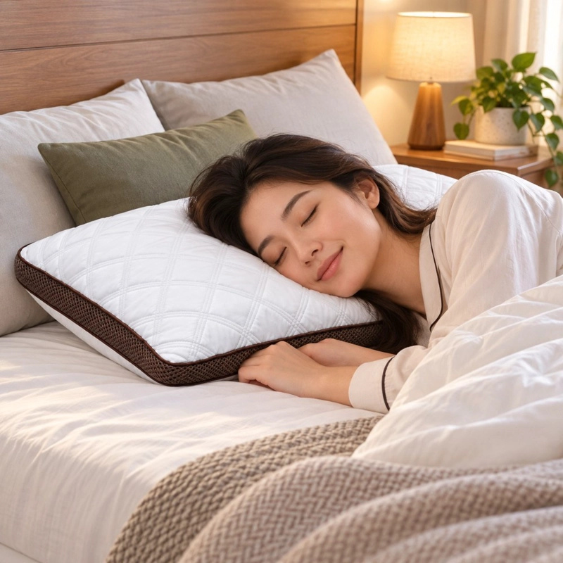 ALMOHADA DECODREAMS BLANCA 70 X 45 CM ACOLCHADA CON BORDE CAFE - 3