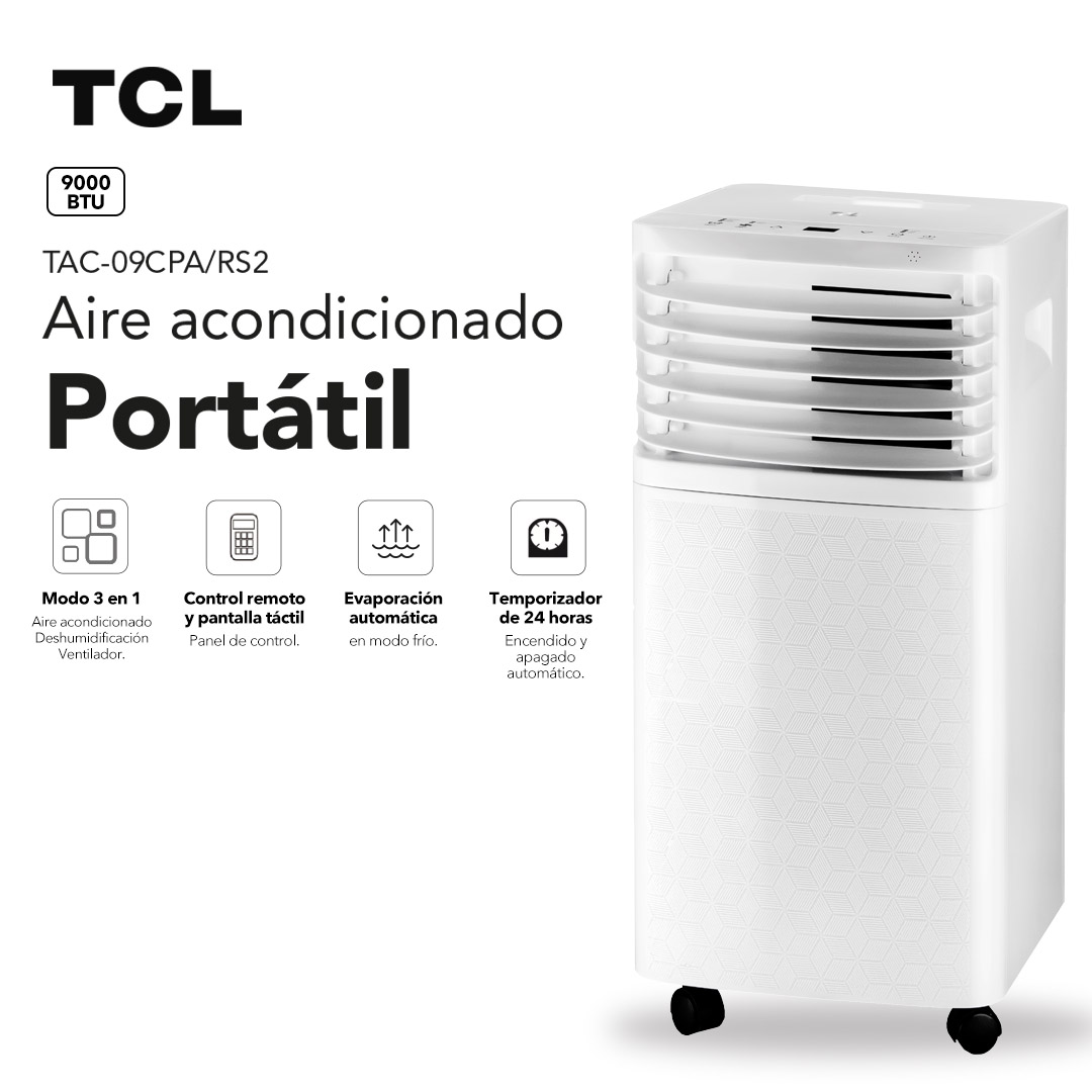 AIRE ACONDICIONADO PORTÁTIL FRÍO TCL 9000 BTU 3 EN 1 - 2