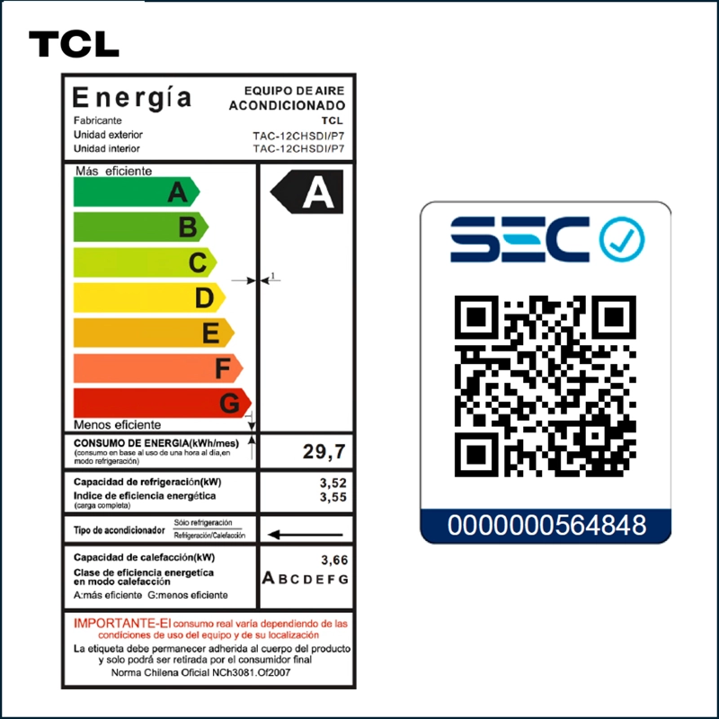 AIRE ACONDICIONADO INVERTER TCL FRESHIN 3.0 12000 BTU WIFI - 3