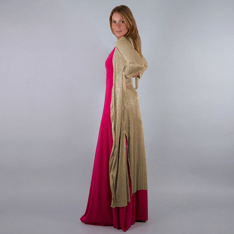 TAPADO KIMONO LARGO VERONA DORADO CLARO PLISADO METALIZADO MARIA PASKARO - 2