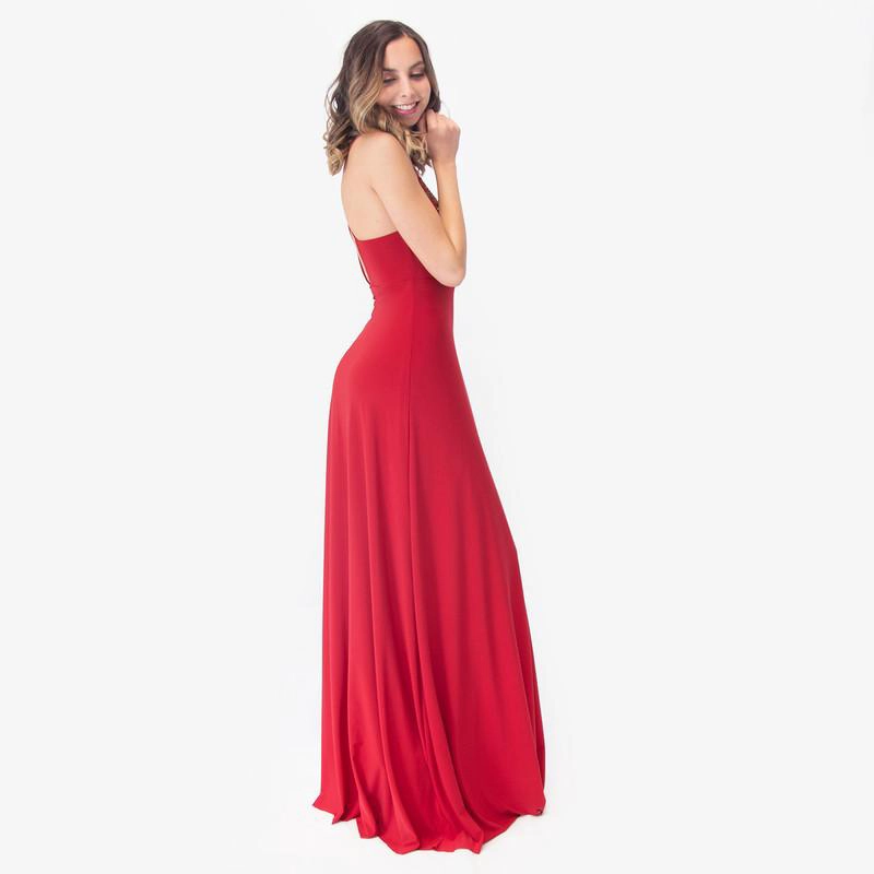 VESTIDO LARGO BERLIN ROJO ITALIANO LYCRA BORDADO A MANO MARIA PASKARO - 2