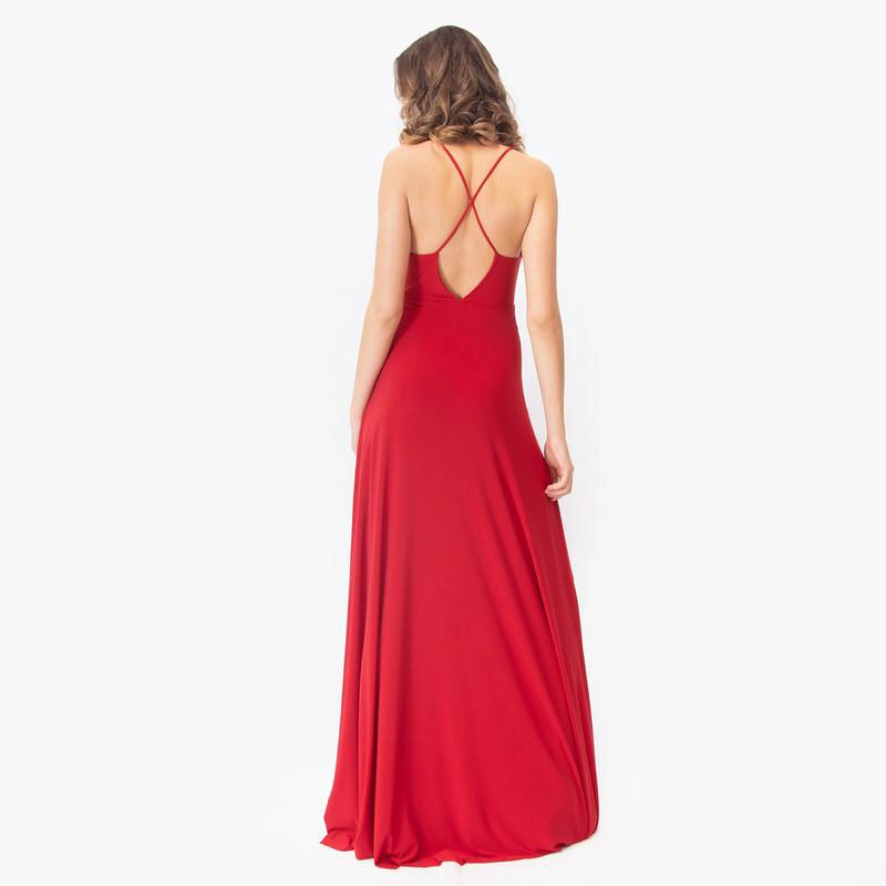 VESTIDO LARGO BERLIN ROJO ITALIANO LYCRA BORDADO A MANO MARIA PASKARO - 3