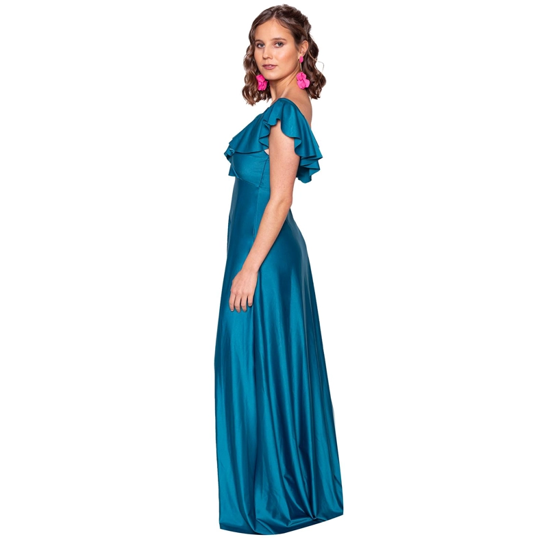 VESTIDO LARGO MUJER MARIA PASKARO PETROLEO MARKEN LYCRA VUELO GRANDE - 2