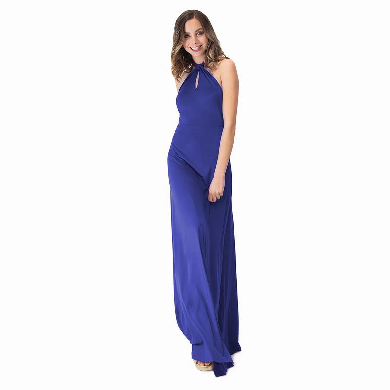 VESTIDO LARGO MARIA PASKARO AZULINO OPORTO LYCRA HALTER AMARRA - 1