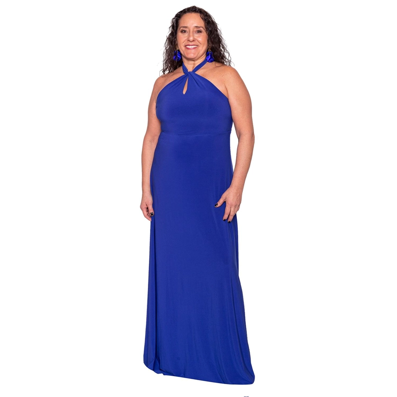 VESTIDO LARGO MARIA PASKARO AZULINO OPORTO LYCRA HALTER AMARRA - 2