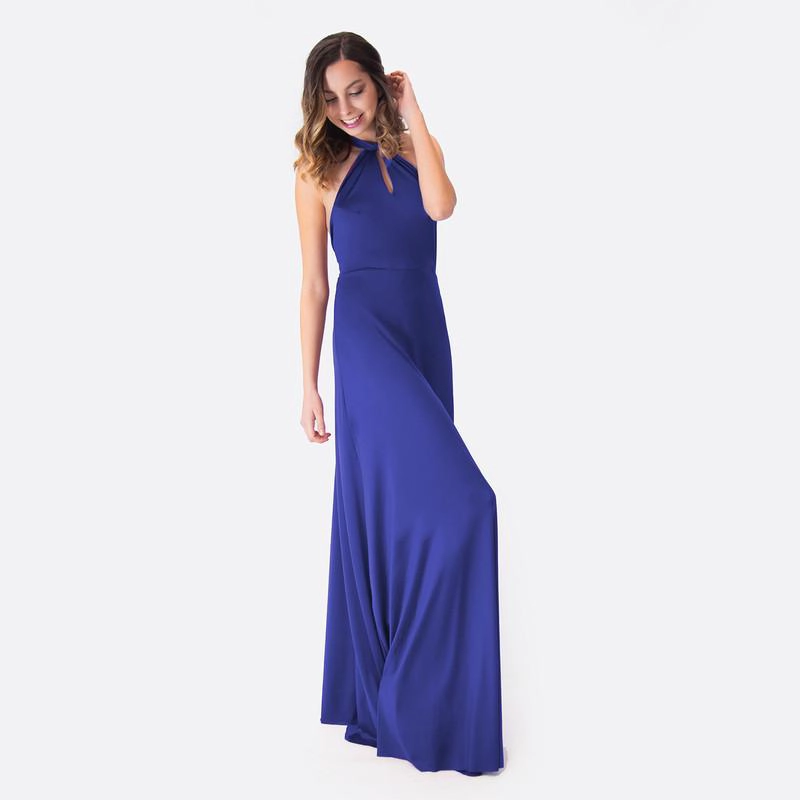 VESTIDO LARGO MARIA PASKARO AZULINO OPORTO LYCRA HALTER AMARRA - 3