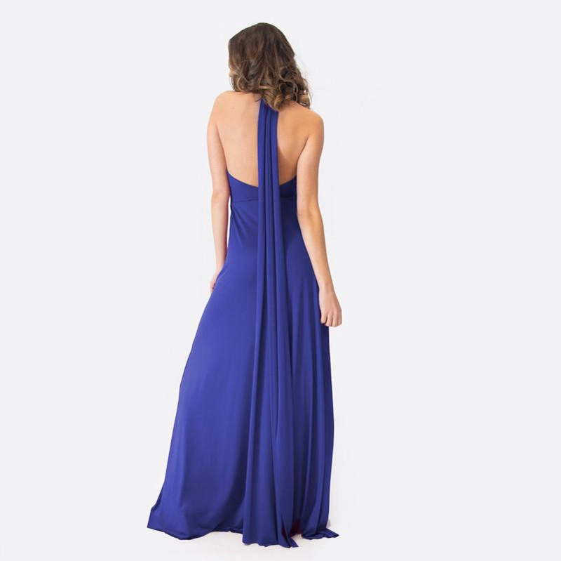 VESTIDO LARGO MARIA PASKARO AZULINO OPORTO LYCRA HALTER AMARRA - 5