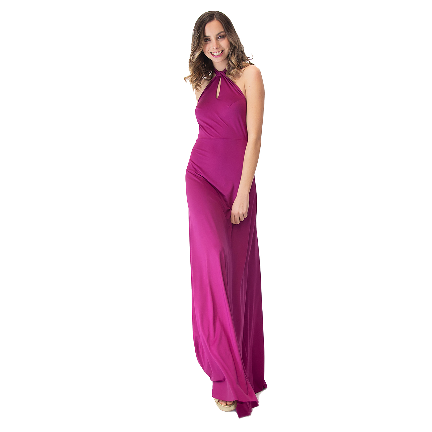 VESTIDO LARGO OPORTO MAGENTA LYCRA HALTER AMARRA MARIA PASKARO - 1