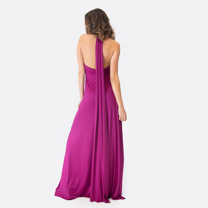 VESTIDO LARGO OPORTO MAGENTA LYCRA HALTER AMARRA MARIA PASKARO - 3