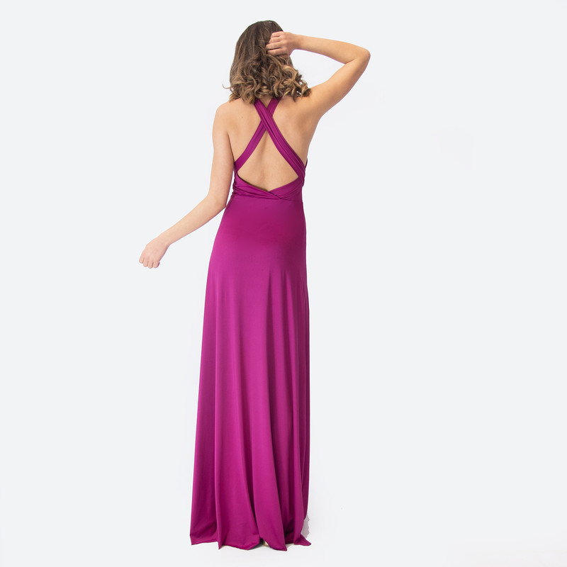 VESTIDO LARGO OPORTO MAGENTA LYCRA HALTER AMARRA MARIA PASKARO - 4