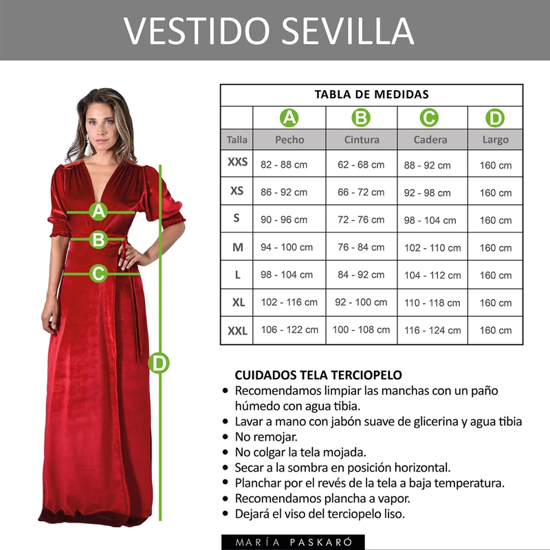 VESTIDO LARGO SEVILLA ROJO TERCIOPELO MANGA CORTA GLOBO MARIA PASKARO - 6