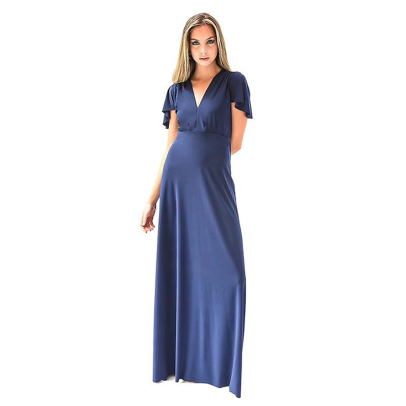 VESTIDO LARGO YORK AZUL MARINO LYCRA MANGAS  MARIA PASKARO - 1