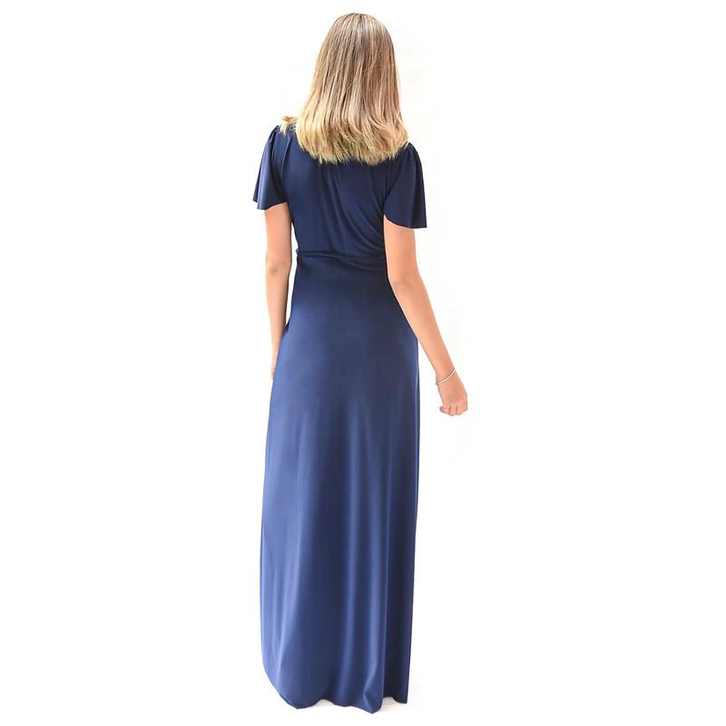 VESTIDO LARGO YORK AZUL MARINO LYCRA MANGAS  MARIA PASKARO - 3
