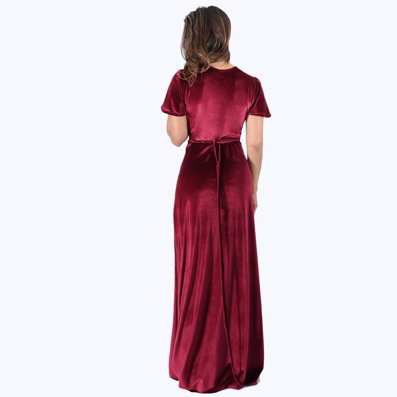 VESTIDO LARGO MARIA PASKARO BURDEO YORK TERCIOPELO MANGAS - 3