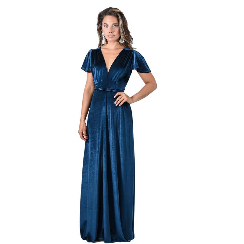 VESTIDO LARGO YORK PETROLEO TERCIOPELO MANGAS  MARIA PASKARO - 1