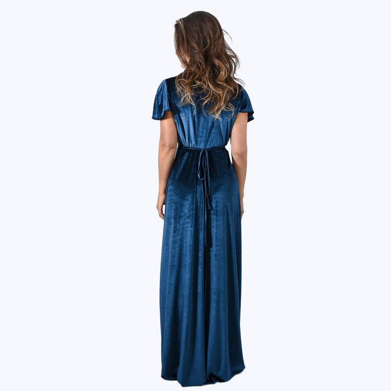 VESTIDO LARGO YORK PETROLEO TERCIOPELO MANGAS  MARIA PASKARO - 3