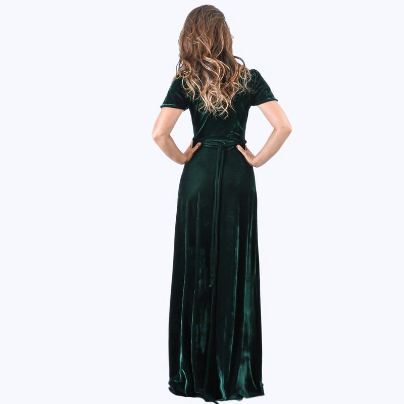 VESTIDO LARGO YORK VERDE TERCIOPELO MANGAS  MARIA PASKARO - 3