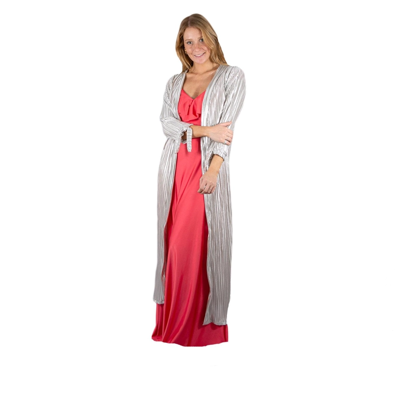 TAPADO KIMONO LARGO RECTO MUJER MARIA PASKARO CHAMPAGNE VERONA PLISADO METALIZADO - 1