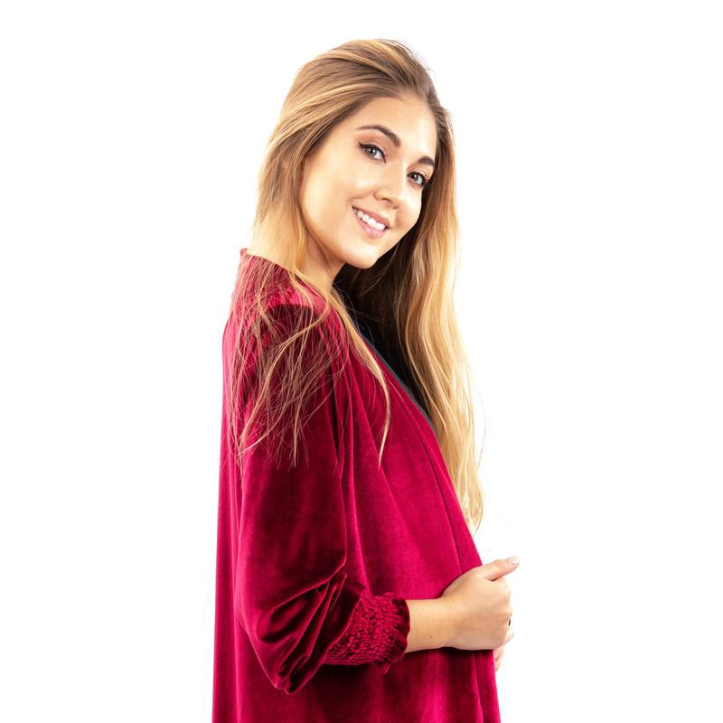 TAPADO KIMONO REGULAR FIT MUJER MARIA PASKARO BURDEO SANTINI CHERRY TERCIOPELO - 4