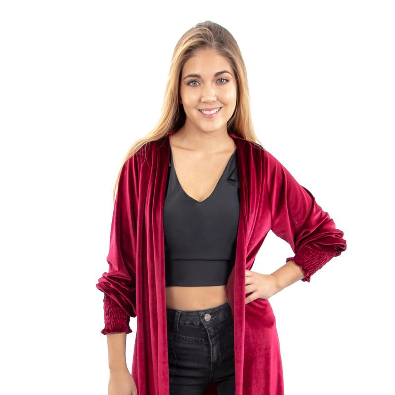 TAPADO KIMONO REGULAR FIT MUJER MARIA PASKARO BURDEO SANTINI CHERRY TERCIOPELO - 5