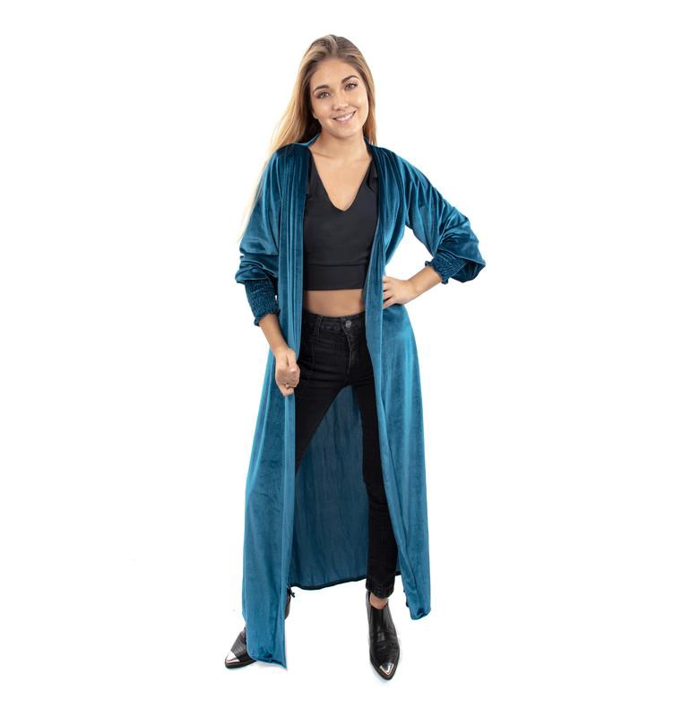 TAPADO KIMONO SANTINI TURQUESA TERCIOPELO MARIA PASKARO - 1