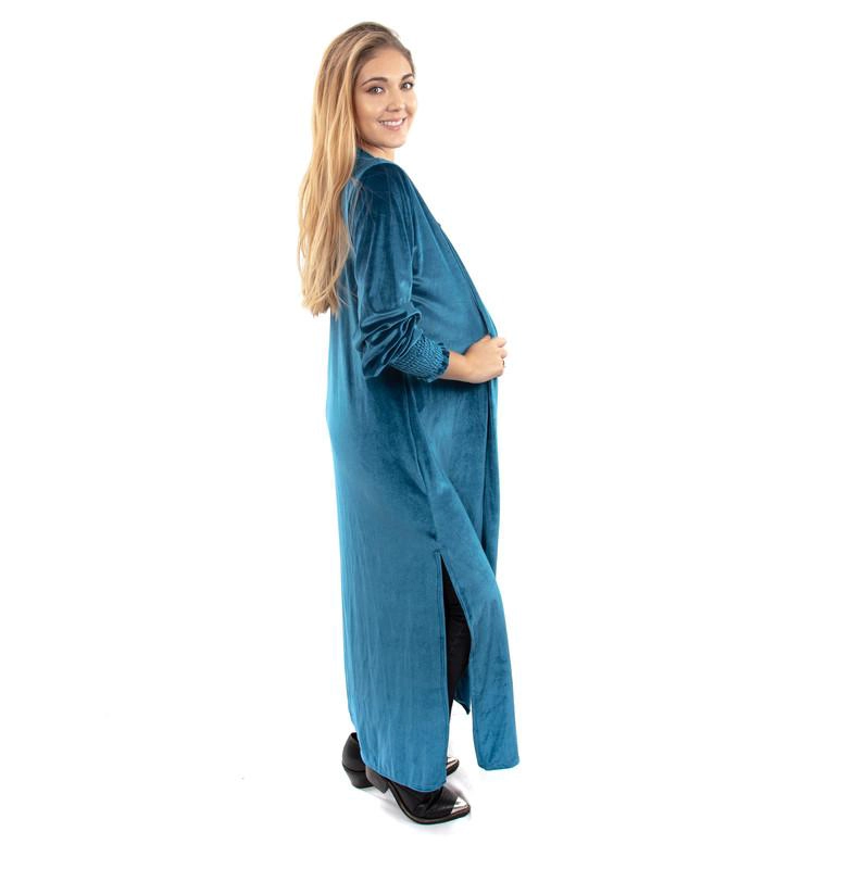 TAPADO KIMONO SANTINI TURQUESA TERCIOPELO MARIA PASKARO - 2